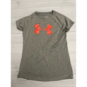 Under Armour girls‎ short sleeve shirt grey with pink coral logo youth medium